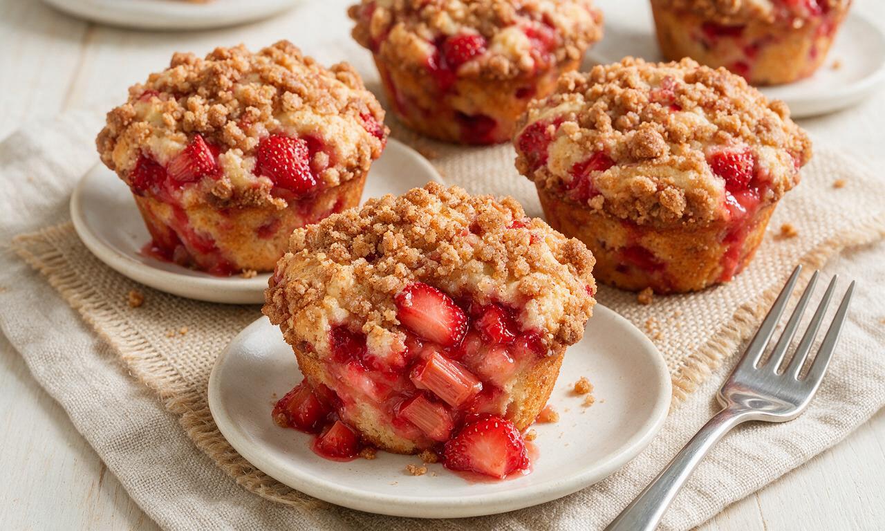 Strawberry Rhubarb Crumble Muffin