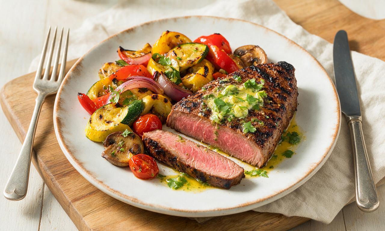 California BBQ Tri-Tip with Grilled Summer Veggies & Cilantro-Lime Butter